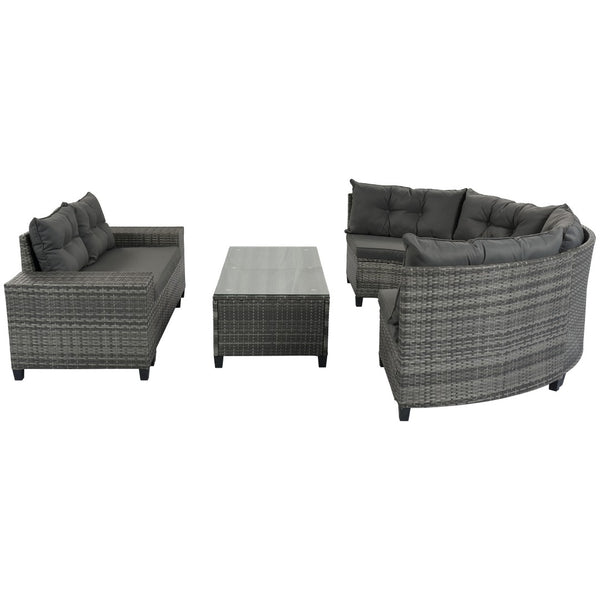HomeRoots Eight-Piece Gray Wicker Sectional Seating Set with Coffee Table - Stylish, Durable & Low Maintenance! 653928