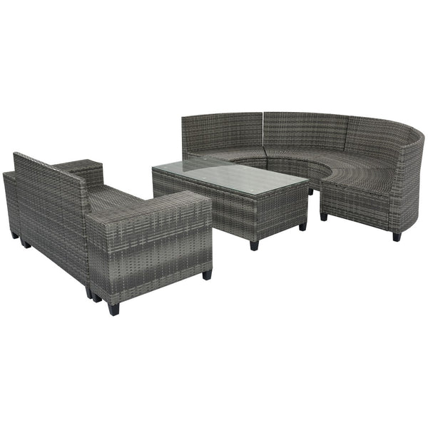 HomeRoots Eight-Piece Gray Wicker Sectional Seating Set with Coffee Table - Stylish, Durable & Low Maintenance! 653928