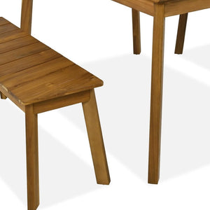 HomeRoots Three Piece Natural Solid Wood Patio Set - Durable Acacia Table & Comfortable Bench for Outdoor Relaxation 653929