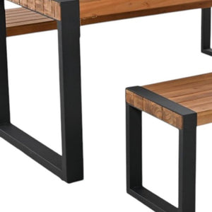 HomeRoots Three-Piece Natural Solid Wood Patio Dining Set - Durable Acacia with Spacious Table & Bench 653930