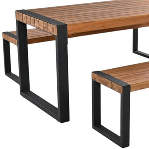 HomeRoots Three-Piece Natural Solid Wood Patio Dining Set - Durable Acacia with Spacious Table & Bench 653930