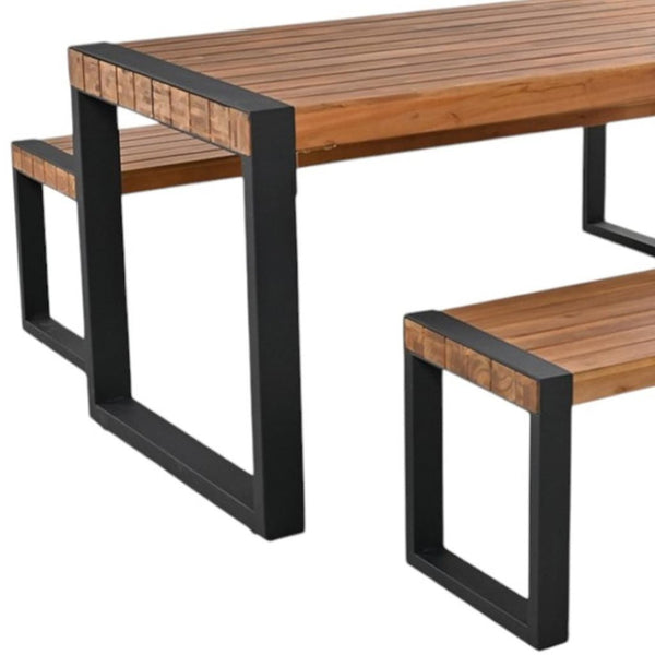 HomeRoots Three-Piece Natural Solid Wood Patio Dining Set - Durable Acacia with Spacious Table & Bench 653930