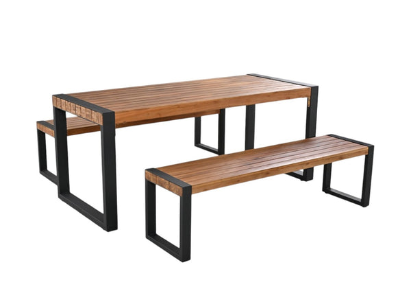 HomeRoots Three-Piece Natural Solid Wood Patio Dining Set - Durable Acacia with Spacious Table & Bench 653930