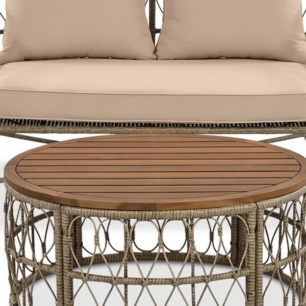 HomeRoots Four-Piece Beige and Tan Wicker Sofa Seating Group with Coffee Table for Stylish Outdoor Comfort 653932