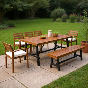 HomeRoots Seven-Piece Solid Wood Outdoor Patio Set with Removable Cushions for Dining and Relaxation Fun! 653933