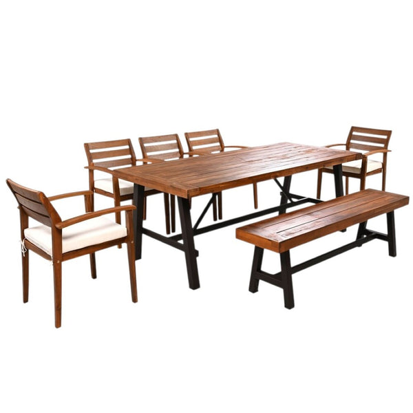 HomeRoots Seven-Piece Solid Wood Outdoor Patio Set with Removable Cushions for Dining and Relaxation Fun! 653933