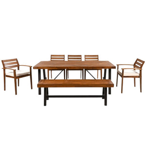HomeRoots Seven-Piece Solid Wood Outdoor Patio Set with Removable Cushions for Dining and Relaxation Fun! 653933