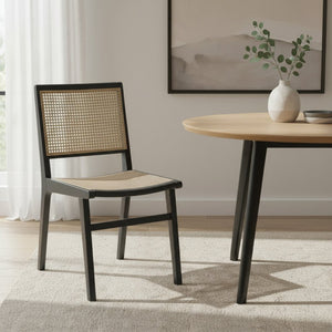 HomeRoots Natural Solid Wood and Cane Dining Side Chair - Stylish Armless Design for Modern Homes & Spaces 653935