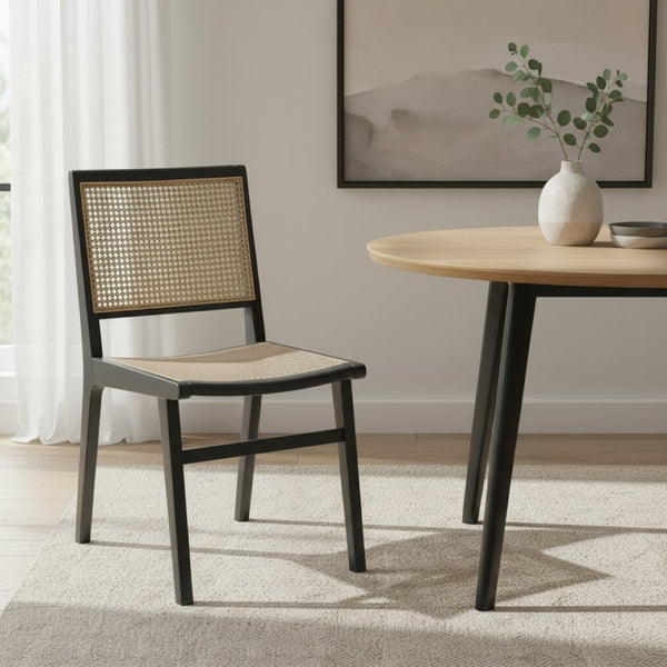 HomeRoots Natural Solid Wood and Cane Dining Side Chair - Stylish Armless Design for Modern Homes & Spaces 653935