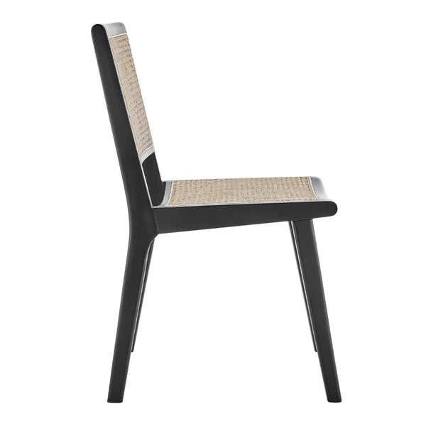 HomeRoots Natural Solid Wood and Cane Dining Side Chair - Stylish Armless Design for Modern Homes & Spaces 653935