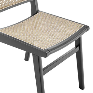 HomeRoots Natural Solid Wood and Cane Dining Side Chair - Stylish Armless Design for Modern Homes & Spaces 653935
