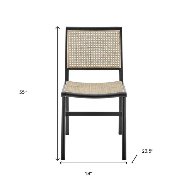 HomeRoots Natural Solid Wood and Cane Dining Side Chair - Stylish Armless Design for Modern Homes & Spaces 653935