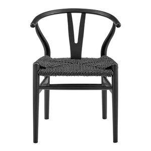 HomeRoots Set of Two Elegant Black Solid Wood & Rattan Wishbone Back Dining Armchairs for Modern Comfort 653936