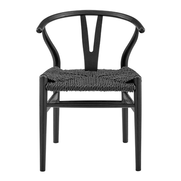 HomeRoots Set of Two Elegant Black Solid Wood & Rattan Wishbone Back Dining Armchairs for Modern Comfort 653936
