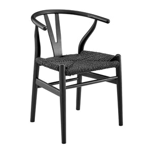 HomeRoots Set of Two Elegant Black Solid Wood & Rattan Wishbone Back Dining Armchairs for Modern Comfort 653936