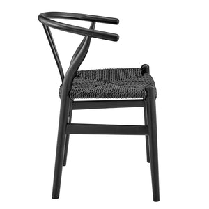 HomeRoots Set of Two Elegant Black Solid Wood & Rattan Wishbone Back Dining Armchairs for Modern Comfort 653936