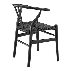 HomeRoots Set of Two Elegant Black Solid Wood & Rattan Wishbone Back Dining Armchairs for Modern Comfort 653936