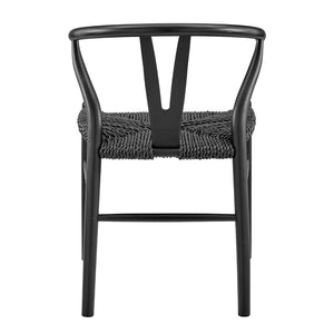 HomeRoots Set of Two Elegant Black Solid Wood & Rattan Wishbone Back Dining Armchairs for Modern Comfort 653936