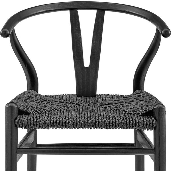 HomeRoots Set of Two Elegant Black Solid Wood & Rattan Wishbone Back Dining Armchairs for Modern Comfort 653936