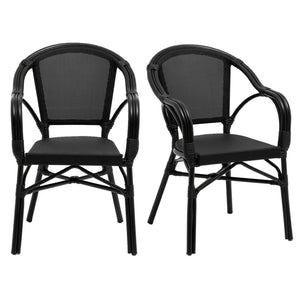 HomeRoots Set of Two Stylish Black Textured Mesh Sling Arm Chairs for Outdoor Dining & Relaxation Comfort 653937