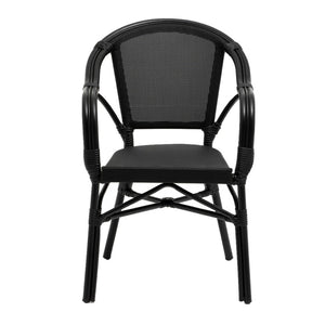 HomeRoots Set of Two Stylish Black Textured Mesh Sling Arm Chairs for Outdoor Dining & Relaxation Comfort 653937