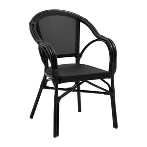 HomeRoots Set of Two Stylish Black Textured Mesh Sling Arm Chairs for Outdoor Dining & Relaxation Comfort 653937
