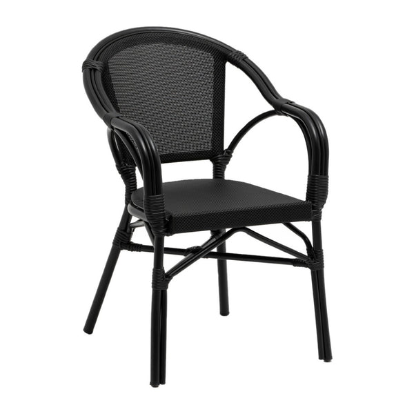 HomeRoots Set of Two Stylish Black Textured Mesh Sling Arm Chairs for Outdoor Dining & Relaxation Comfort 653937