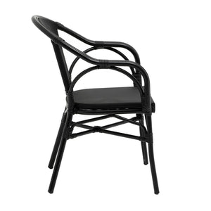 HomeRoots Set of Two Stylish Black Textured Mesh Sling Arm Chairs for Outdoor Dining & Relaxation Comfort 653937