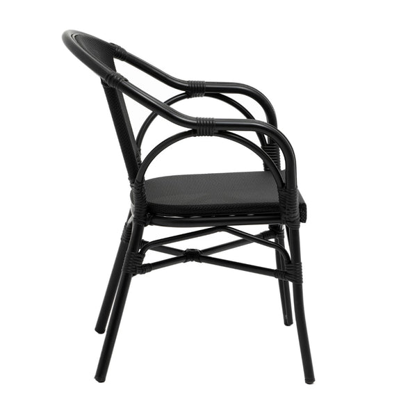 HomeRoots Set of Two Stylish Black Textured Mesh Sling Arm Chairs for Outdoor Dining & Relaxation Comfort 653937