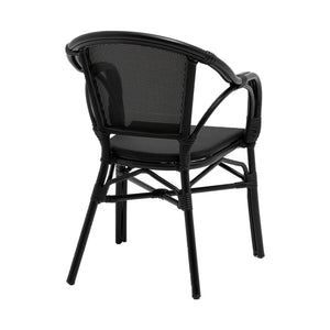 HomeRoots Set of Two Stylish Black Textured Mesh Sling Arm Chairs for Outdoor Dining & Relaxation Comfort 653937