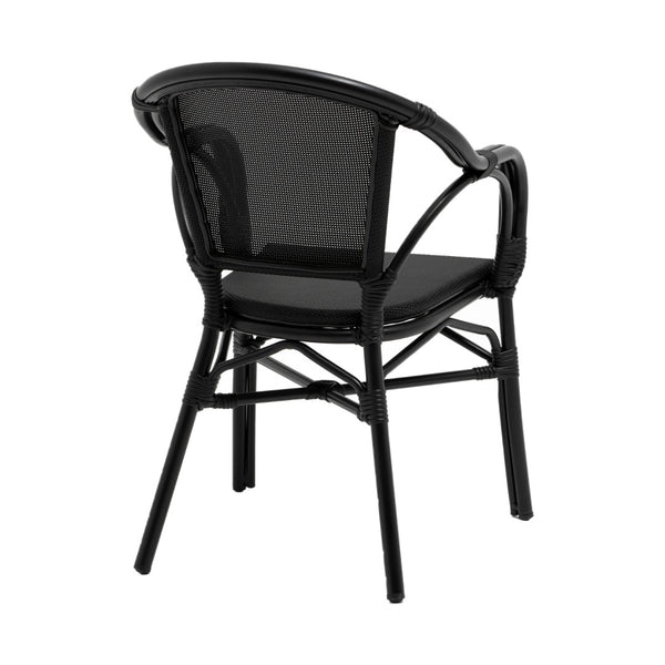 HomeRoots Set of Two Stylish Black Textured Mesh Sling Arm Chairs for Outdoor Dining & Relaxation Comfort 653937