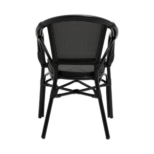 HomeRoots Set of Two Stylish Black Textured Mesh Sling Arm Chairs for Outdoor Dining & Relaxation Comfort 653937