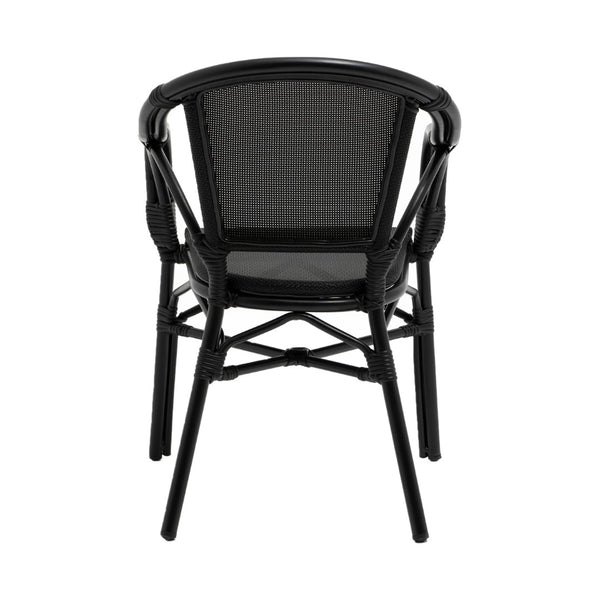 HomeRoots Set of Two Stylish Black Textured Mesh Sling Arm Chairs for Outdoor Dining & Relaxation Comfort 653937