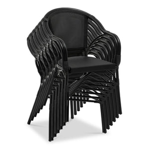 HomeRoots Set of Two Stylish Black Textured Mesh Sling Arm Chairs for Outdoor Dining & Relaxation Comfort 653937
