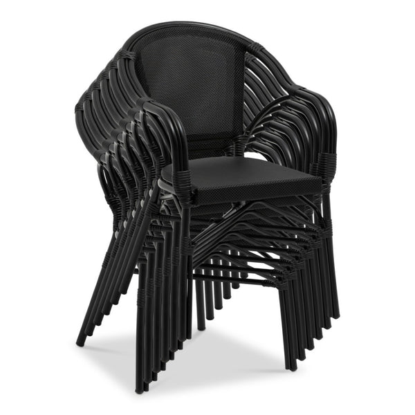HomeRoots Set of Two Stylish Black Textured Mesh Sling Arm Chairs for Outdoor Dining & Relaxation Comfort 653937