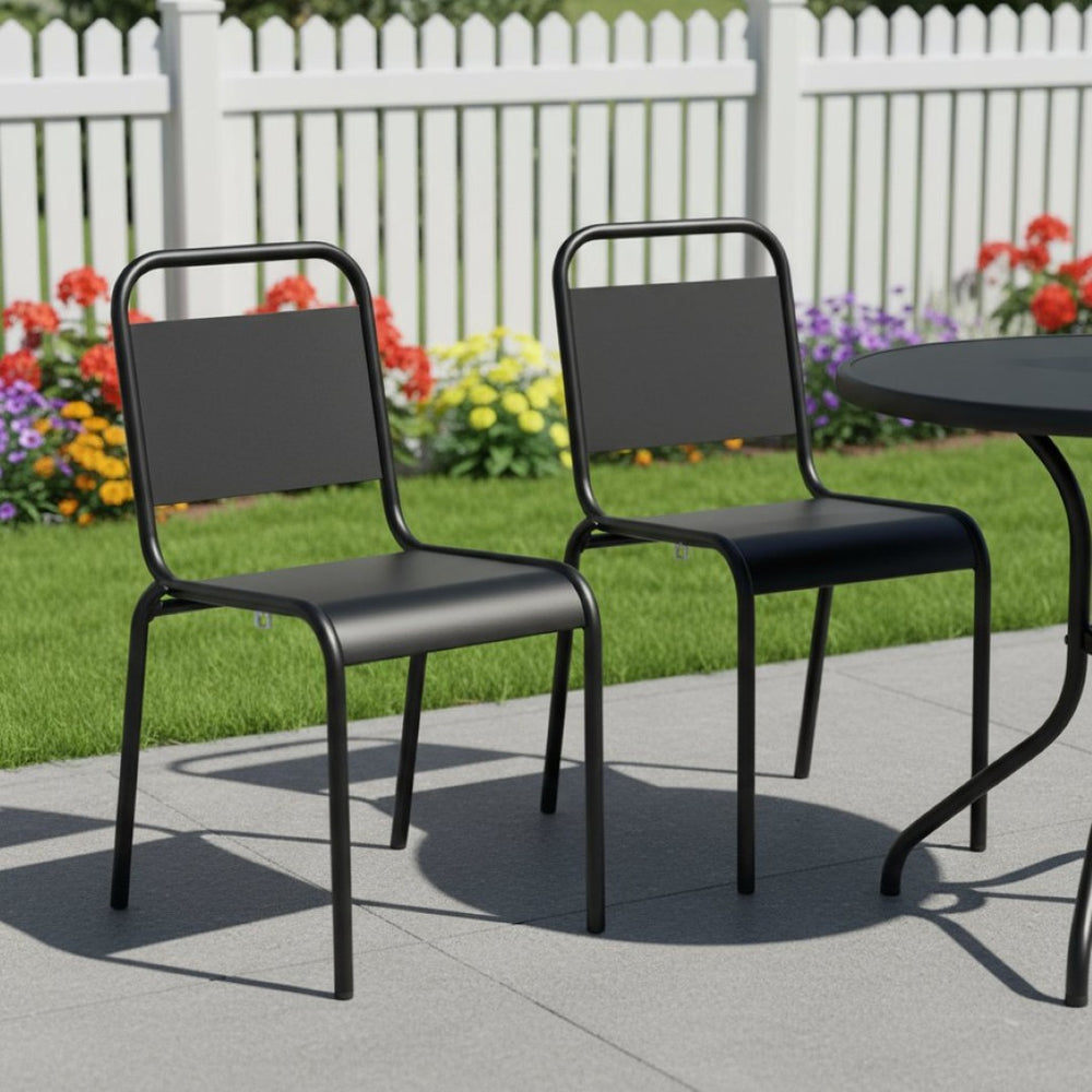 HomeRoots Set of Two Matte Black Aluminum Stacking Dining Chairs – Modern, Weather-Resistant, Ergonomic Design 653938