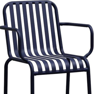 HomeRoots Set of Two Dark Blue Steel Stacking Arm Chairs for Stylish Outdoor Living & Versatile Comfort 653939