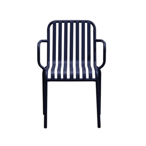 HomeRoots Set of Two Dark Blue Steel Stacking Arm Chairs for Stylish Outdoor Living & Versatile Comfort 653939