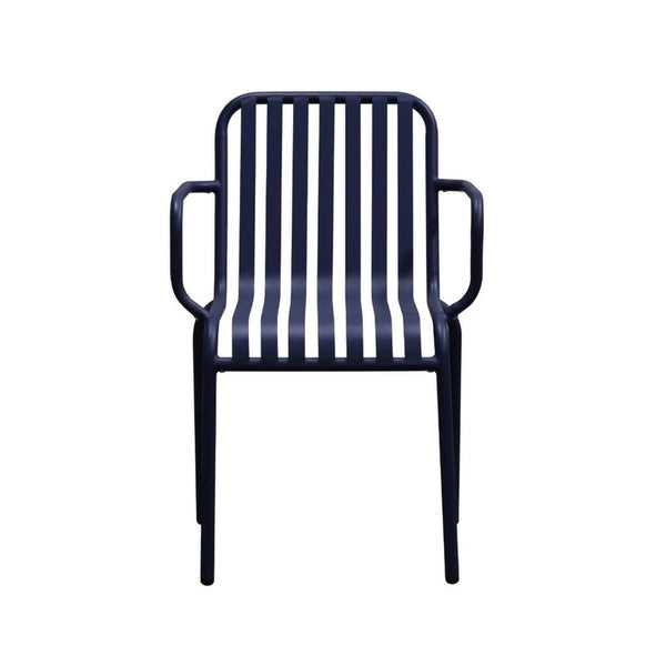 HomeRoots Set of Two Dark Blue Steel Stacking Arm Chairs for Stylish Outdoor Living & Versatile Comfort 653939