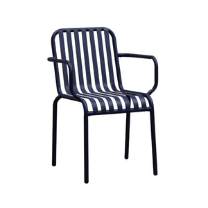 HomeRoots Set of Two Dark Blue Steel Stacking Arm Chairs for Stylish Outdoor Living & Versatile Comfort 653939