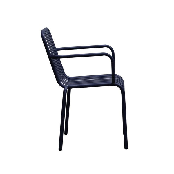 HomeRoots Set of Two Dark Blue Steel Stacking Arm Chairs for Stylish Outdoor Living & Versatile Comfort 653939