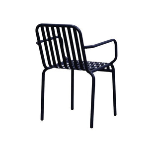 HomeRoots Set of Two Dark Blue Steel Stacking Arm Chairs for Stylish Outdoor Living & Versatile Comfort 653939