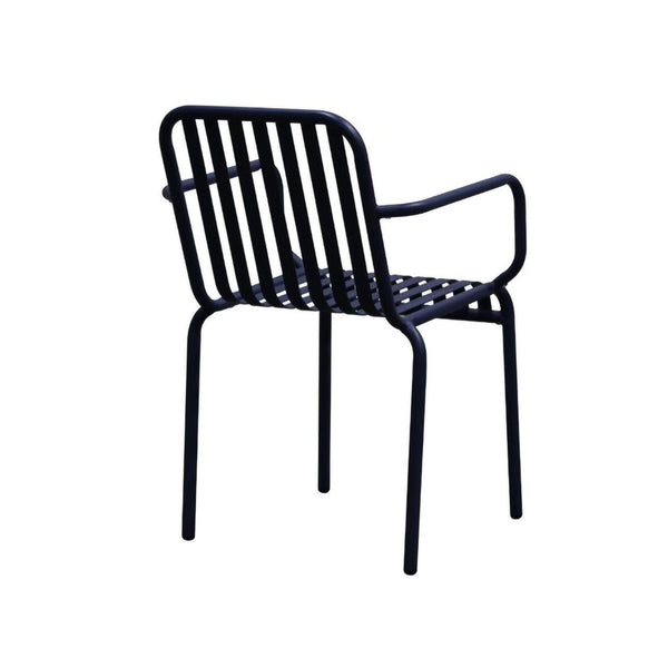 HomeRoots Set of Two Dark Blue Steel Stacking Arm Chairs for Stylish Outdoor Living & Versatile Comfort 653939