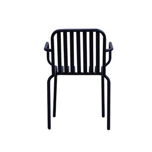 HomeRoots Set of Two Dark Blue Steel Stacking Arm Chairs for Stylish Outdoor Living & Versatile Comfort 653939