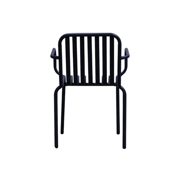 HomeRoots Set of Two Dark Blue Steel Stacking Arm Chairs for Stylish Outdoor Living & Versatile Comfort 653939