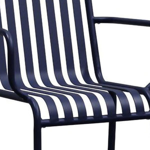 HomeRoots Set of Two Dark Blue Steel Stacking Arm Chairs for Stylish Outdoor Living & Versatile Comfort 653939