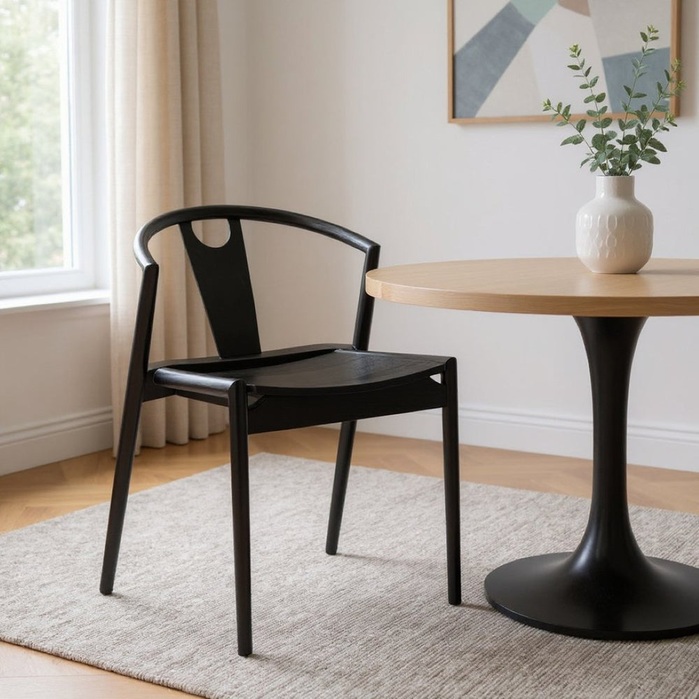 HomeRoots Black Modern Solid Wood Dining Side Chair with Open Back Design – Versatile, No Assembly Required! 653940