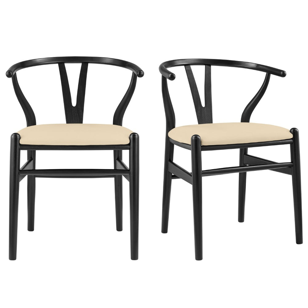 HomeRoots Set of Two Elegant Beige Velvet Wishbone Back Arm Chairs - Modern Solid Wood Dining Accent Chairs 653944