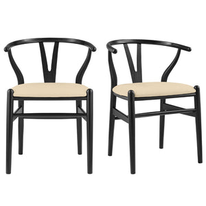 HomeRoots Set of Two Elegant Beige Velvet Wishbone Back Arm Chairs - Modern Solid Wood Dining Accent Chairs 653944