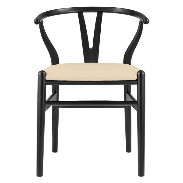 HomeRoots Set of Two Elegant Beige Velvet Wishbone Back Arm Chairs - Modern Solid Wood Dining Accent Chairs 653944